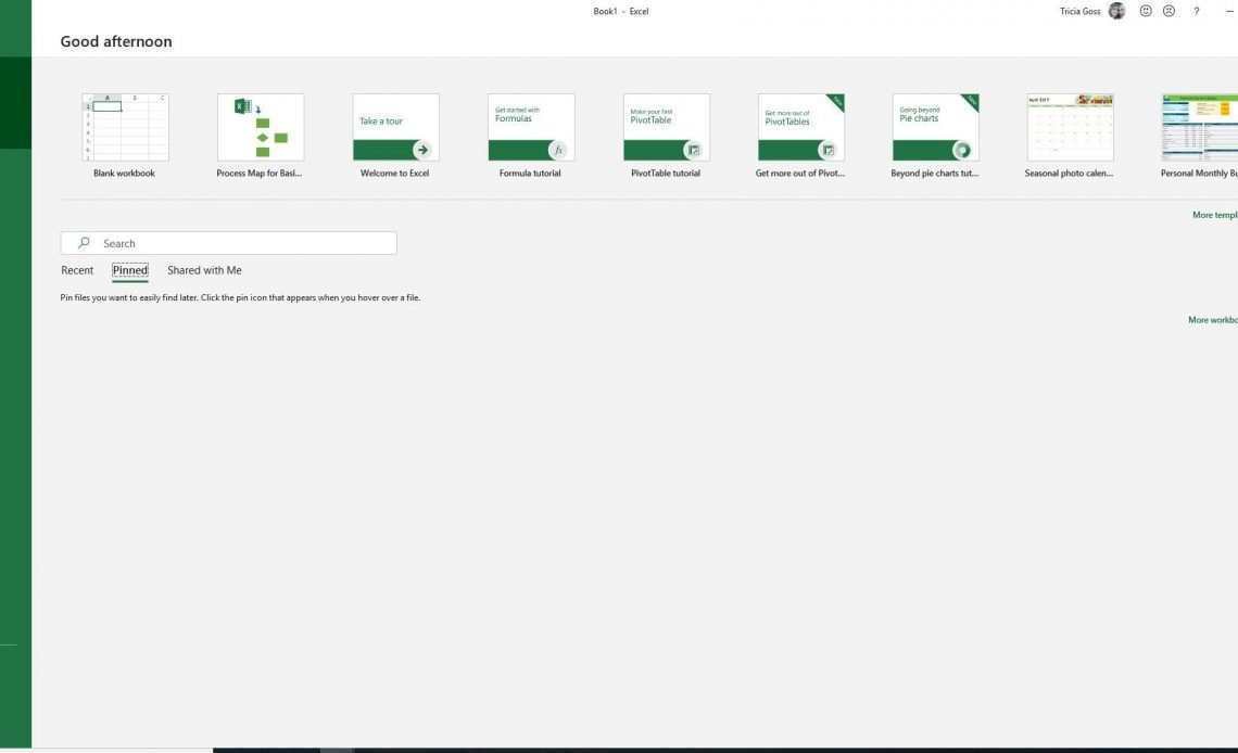 Скриншот стартового экрана в Excel