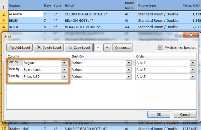 Сортировка в Excel