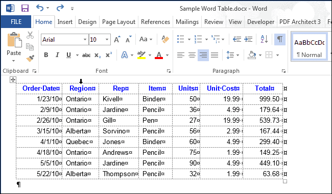 Как выделить таблицу в Word
