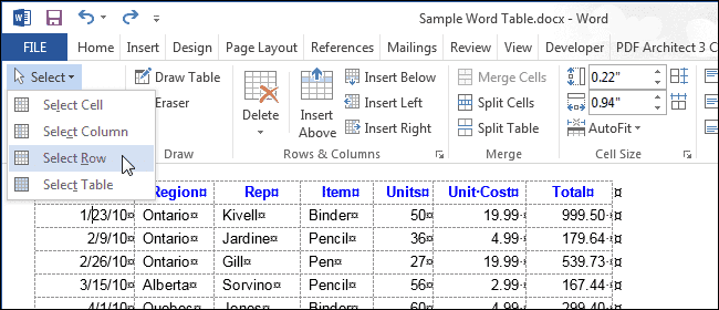 Как выделить таблицу в Word