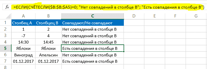 Как сравнить два списка в Excel
