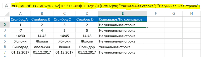 Как сравнить два списка в Excel